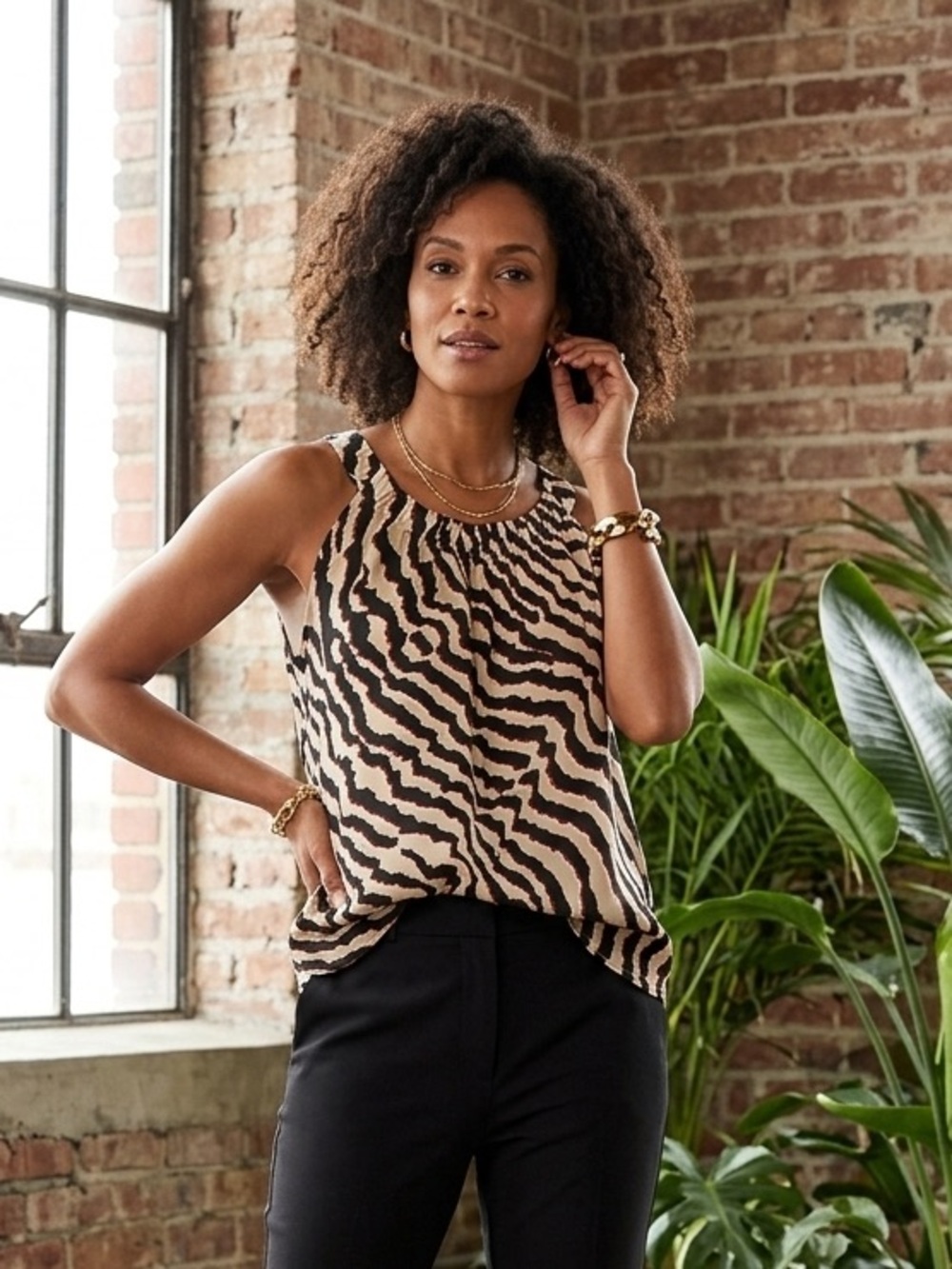 212 Collection Black Trousers with Zebra-Print Top